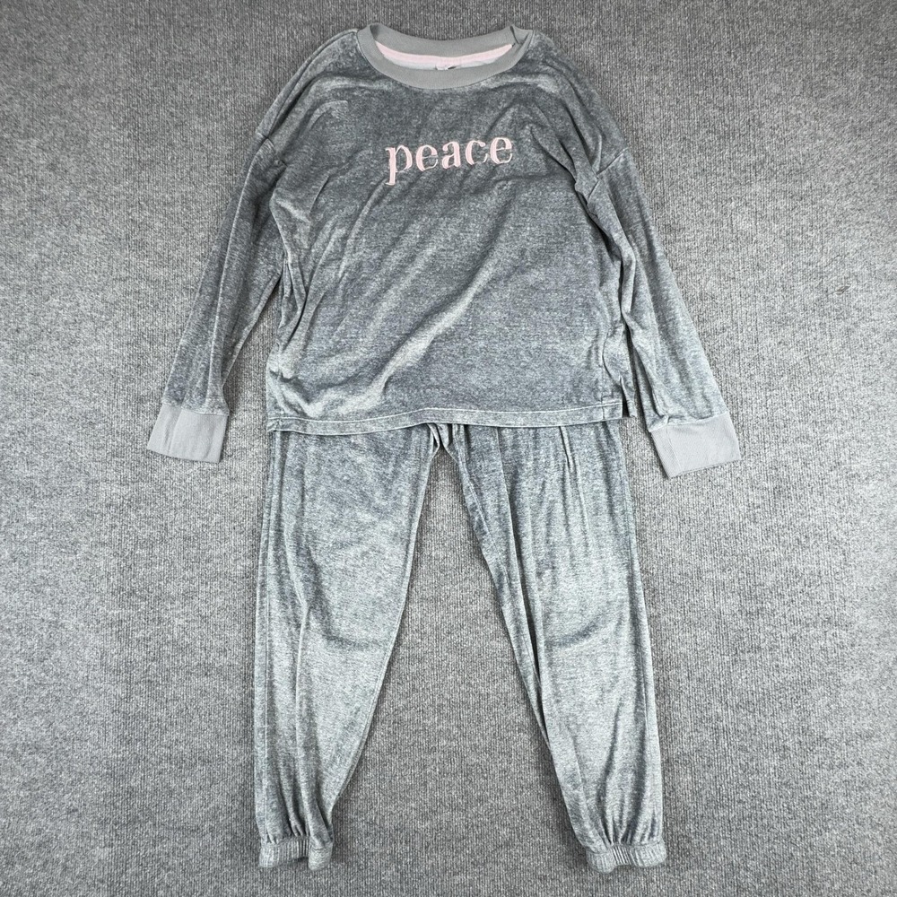 Joyspun Pajama Set Womens Medium Gray Peace Velour Jogger 2 Piece S43284675D